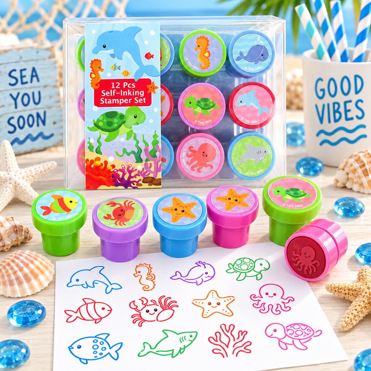 Sealife Stamp Kit For Kids - 12 Pcs