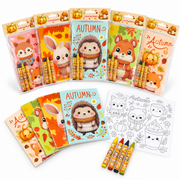 Cozy Autumn Animals Coloring Books With Crayons Party Favors - Set Of 6 Or 12