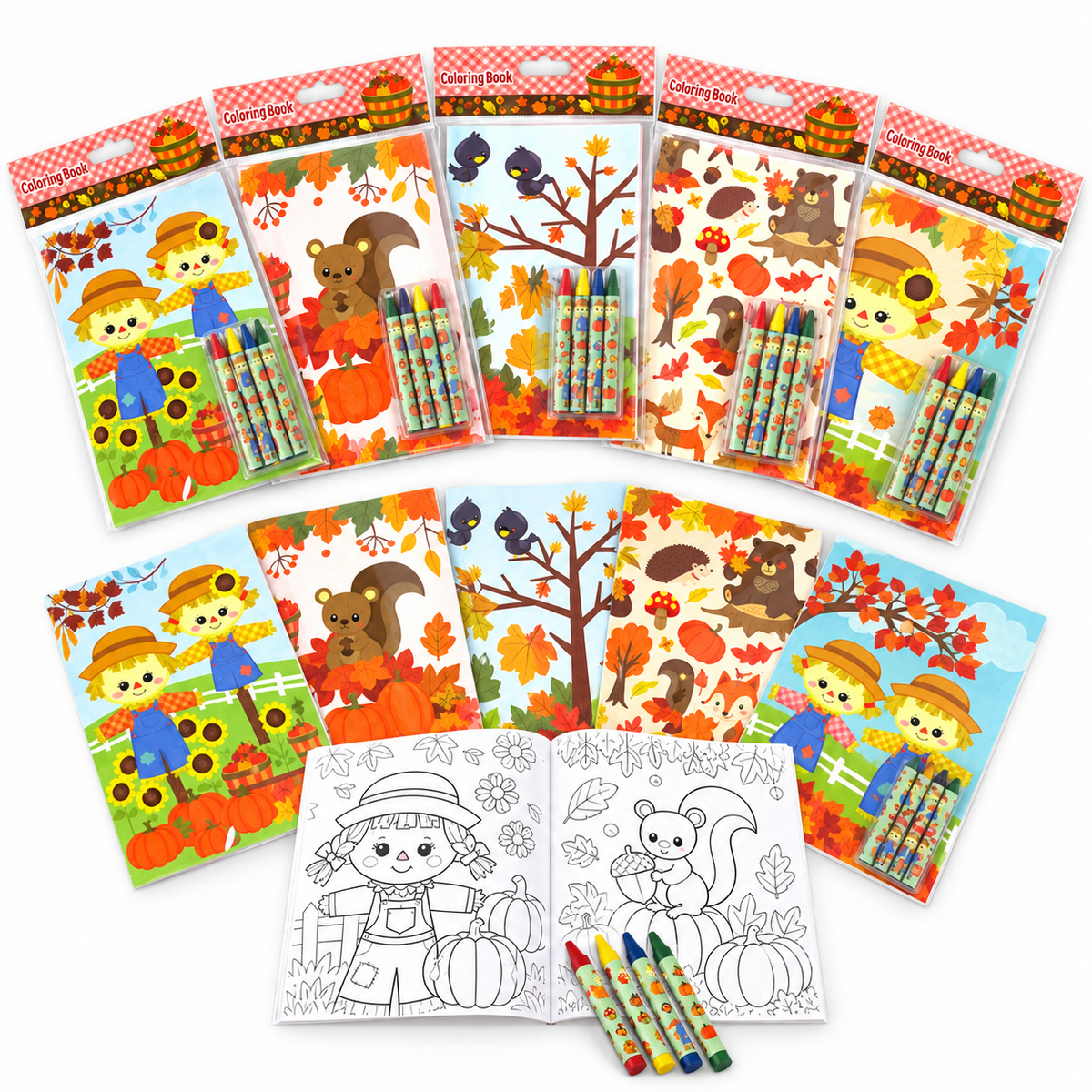 Fall Harvest Autumn Coloring Books With Crayons Party Favors - Set Of 6 Or 12