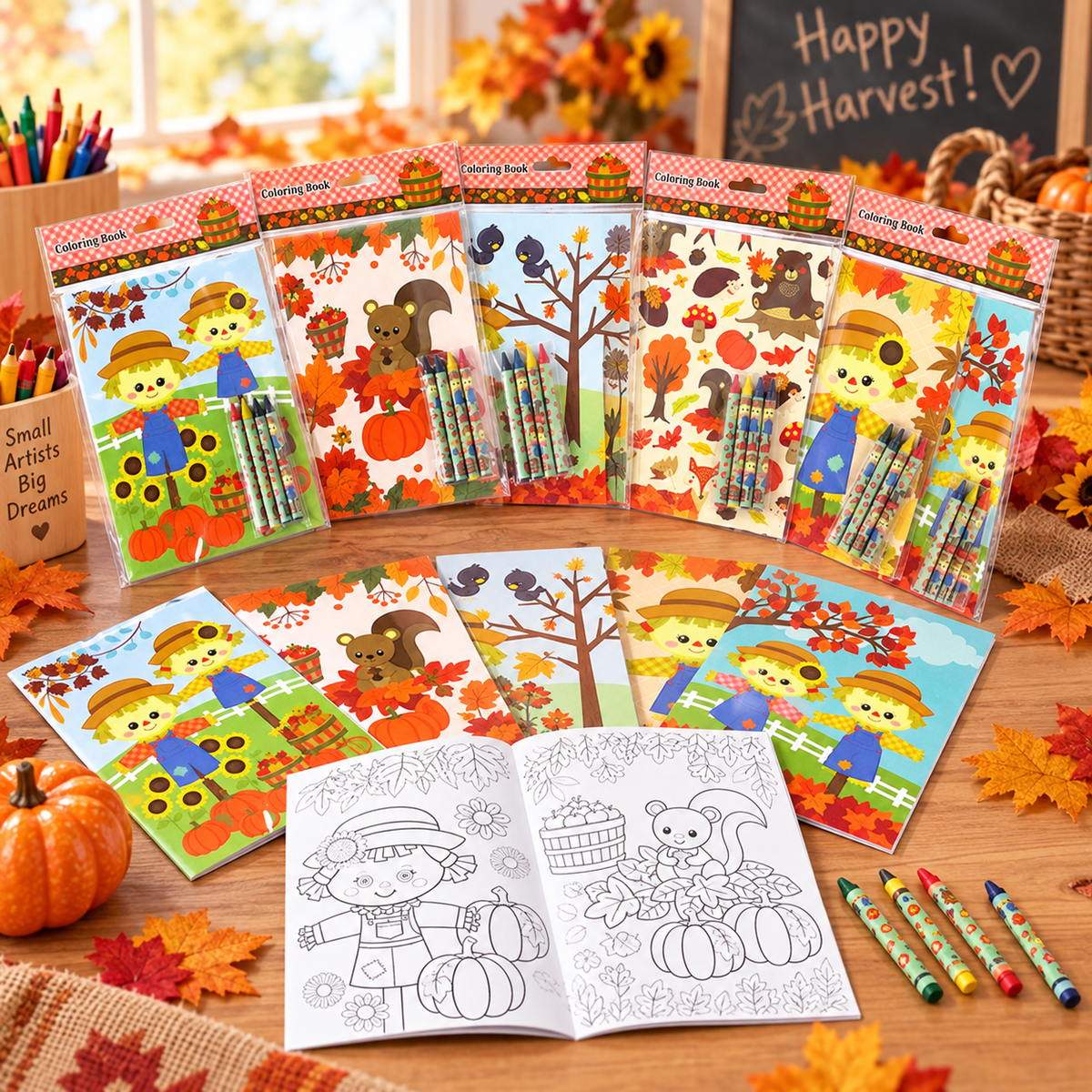 Fall Harvest Autumn Coloring Books With Crayons Party Favors - Set Of 6 Or 12