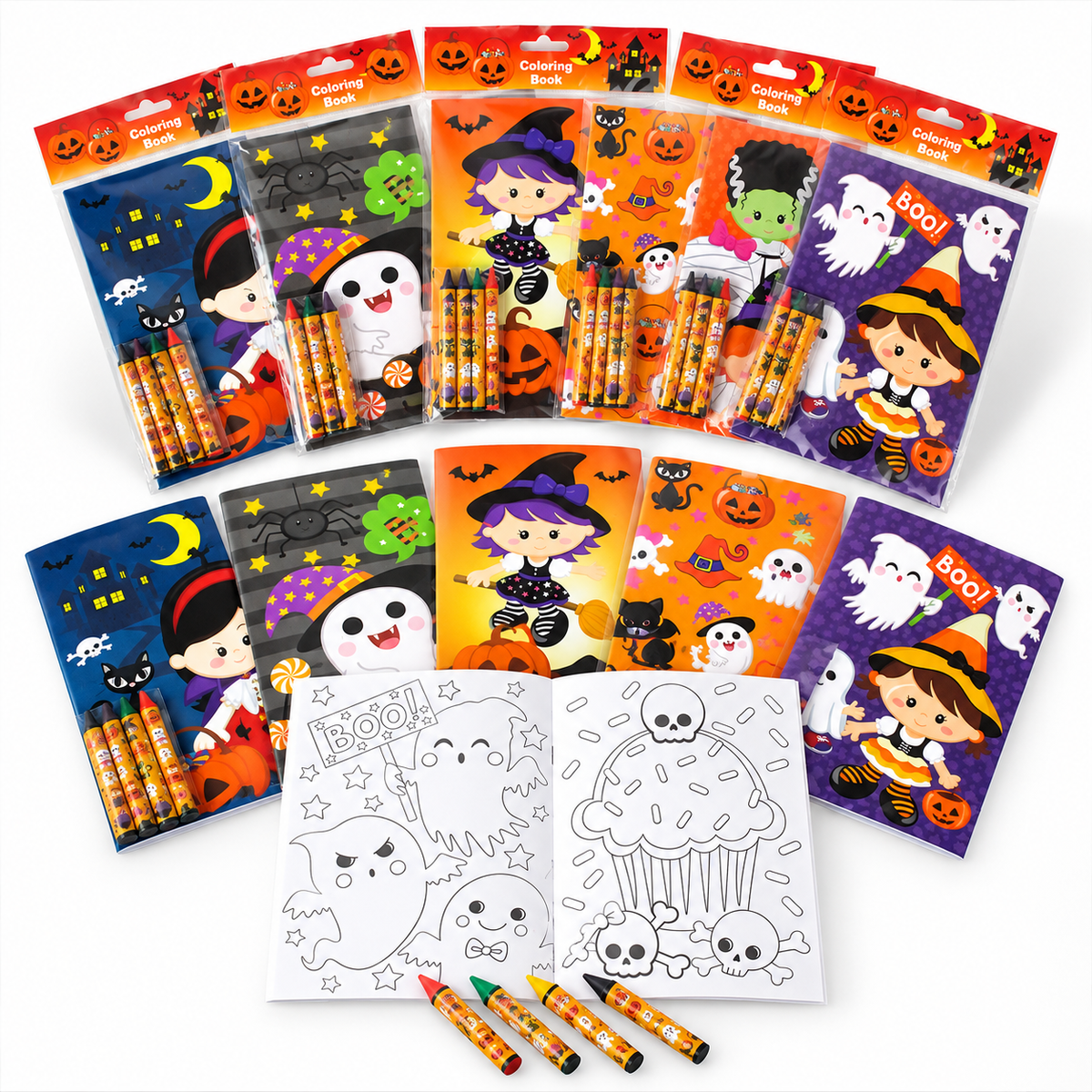 Halloween Coloring Books With Crayons Party Favors - Set Of 6 Or 12