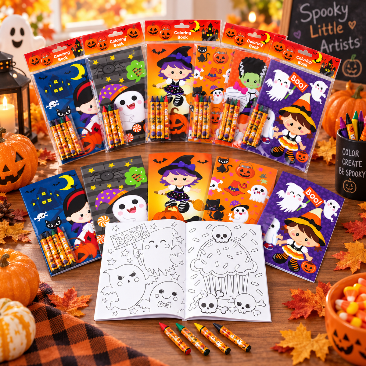 Halloween Coloring Books With Crayons Party Favors - Set Of 6 Or 12