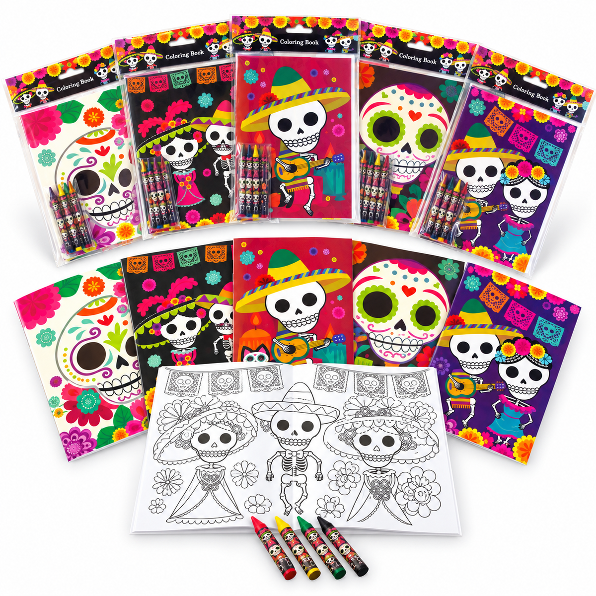 Day Of The Dead Coloring Books With Crayons Party Favors - Set Of 6 Or 12