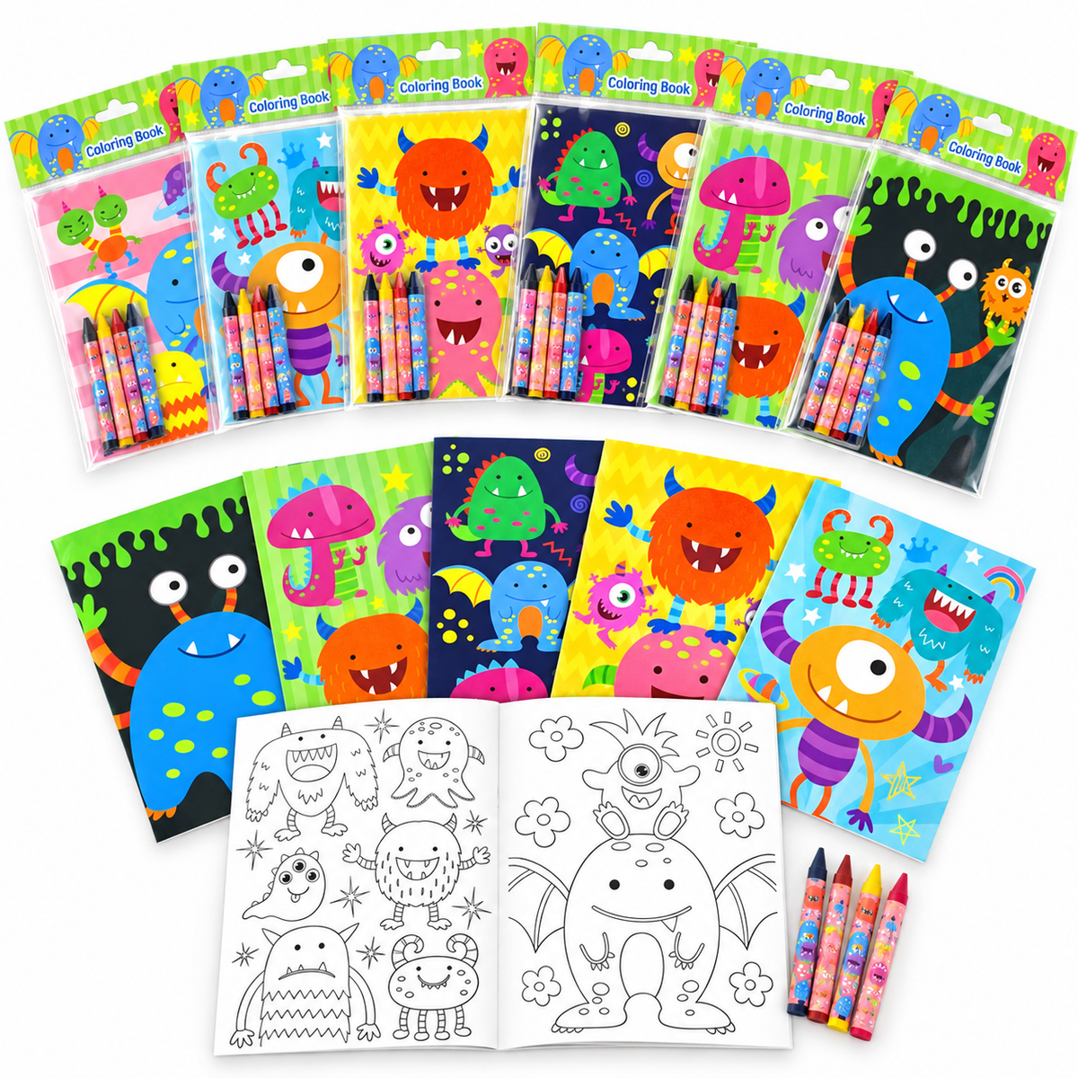 Monster Coloring Books With Crayons Party Favors - Set Of 6 Or 12