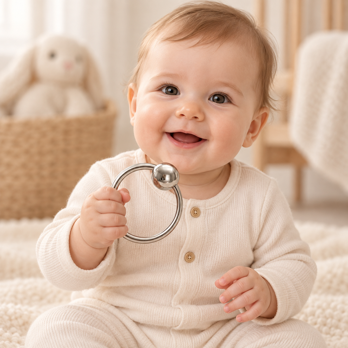 Krysaliis Sterling Silver Teether Rattle - Single Ring