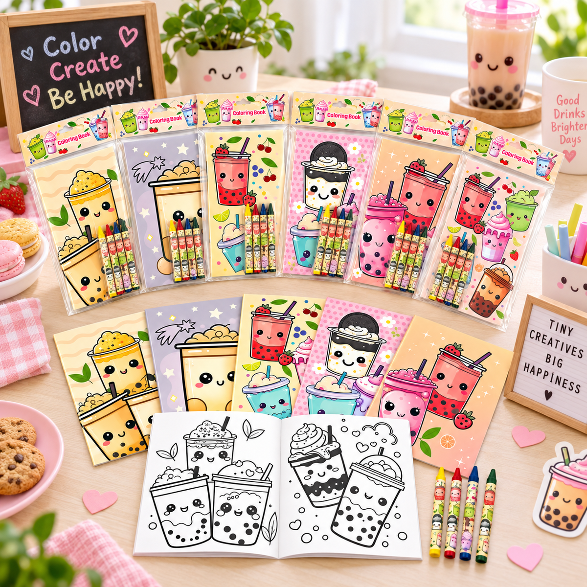 Boba Coloring Books With Crayons Party Favors - Set Of 6 Or 12