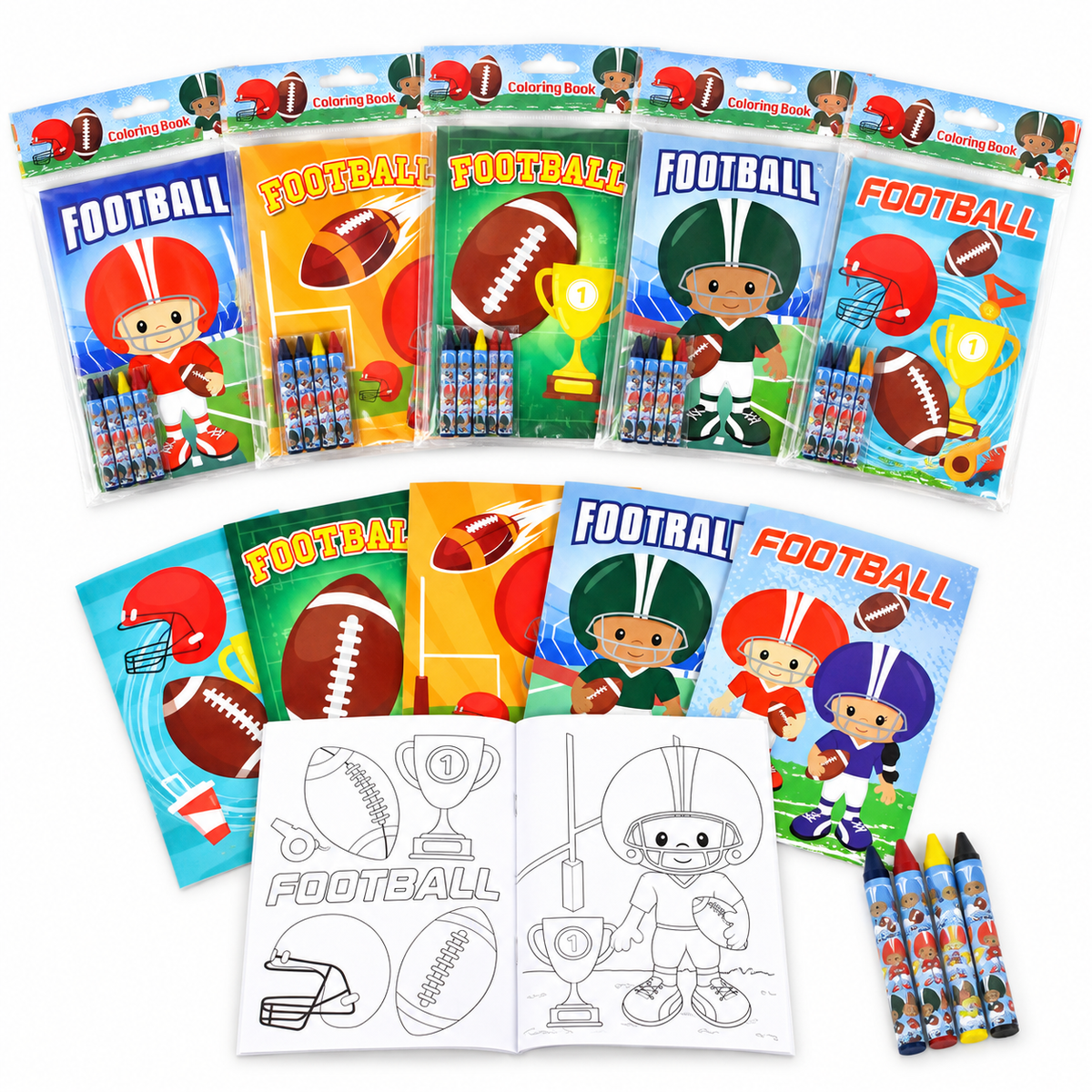 Football Coloring Books With Crayons Party Favors - Set Of 6 Or 12