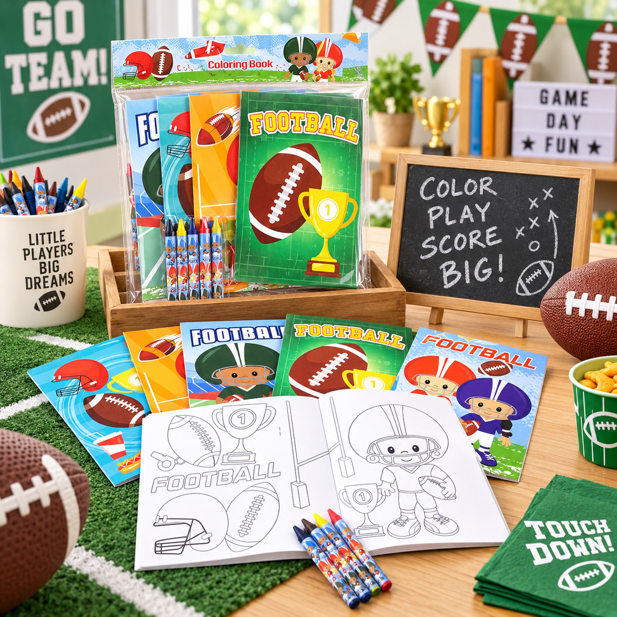 Football Coloring Books With Crayons Party Favors - Set Of 6 Or 12