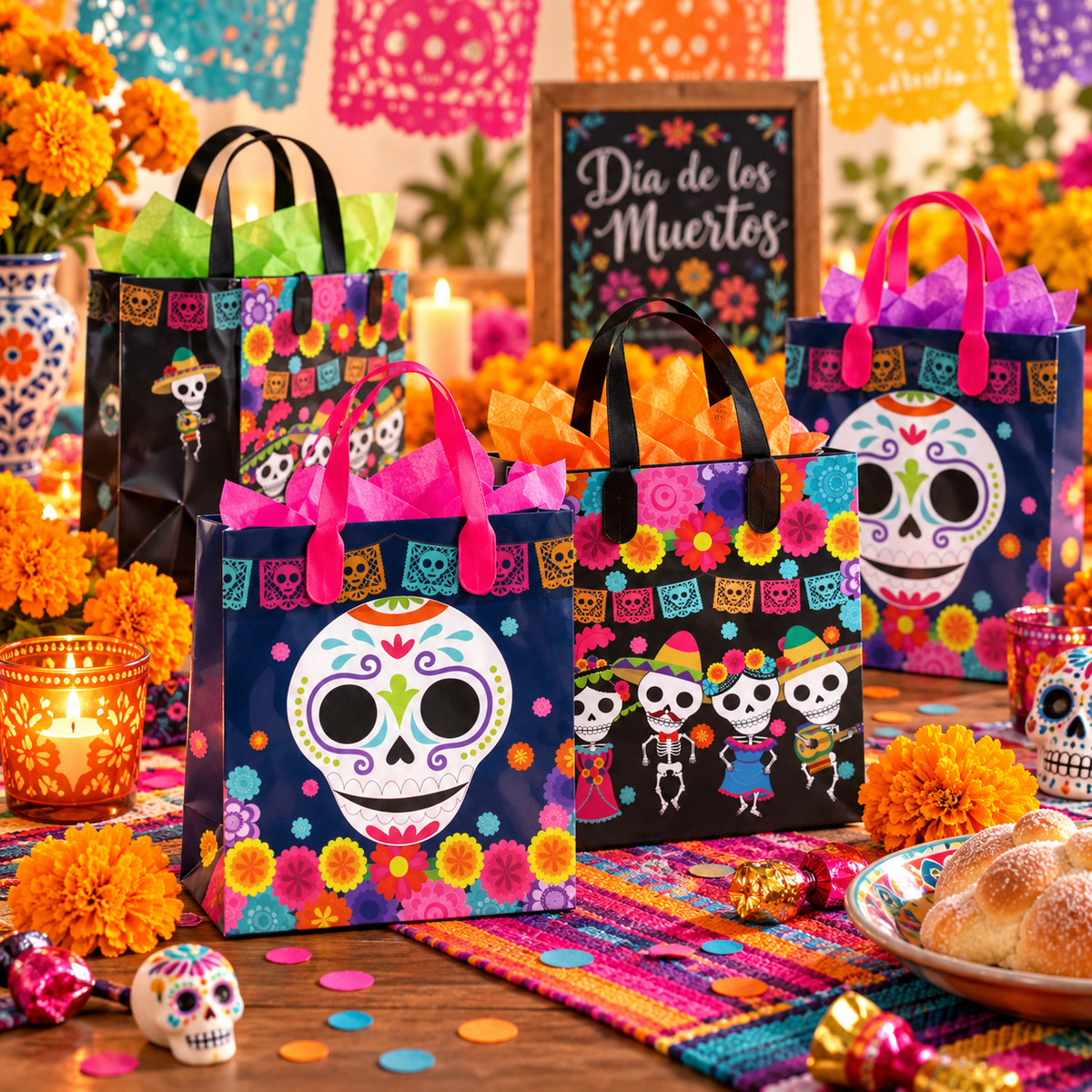 Day Of The Dead Party Favor Treat Bags - Set Of 6 Or 12
