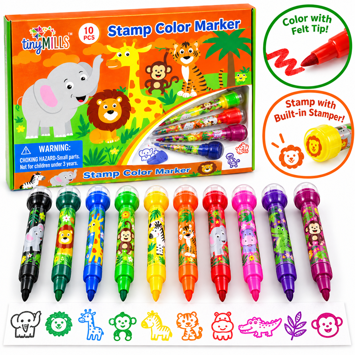 Wild Life Safari Animals Stamp Marker Set - Set Of 10