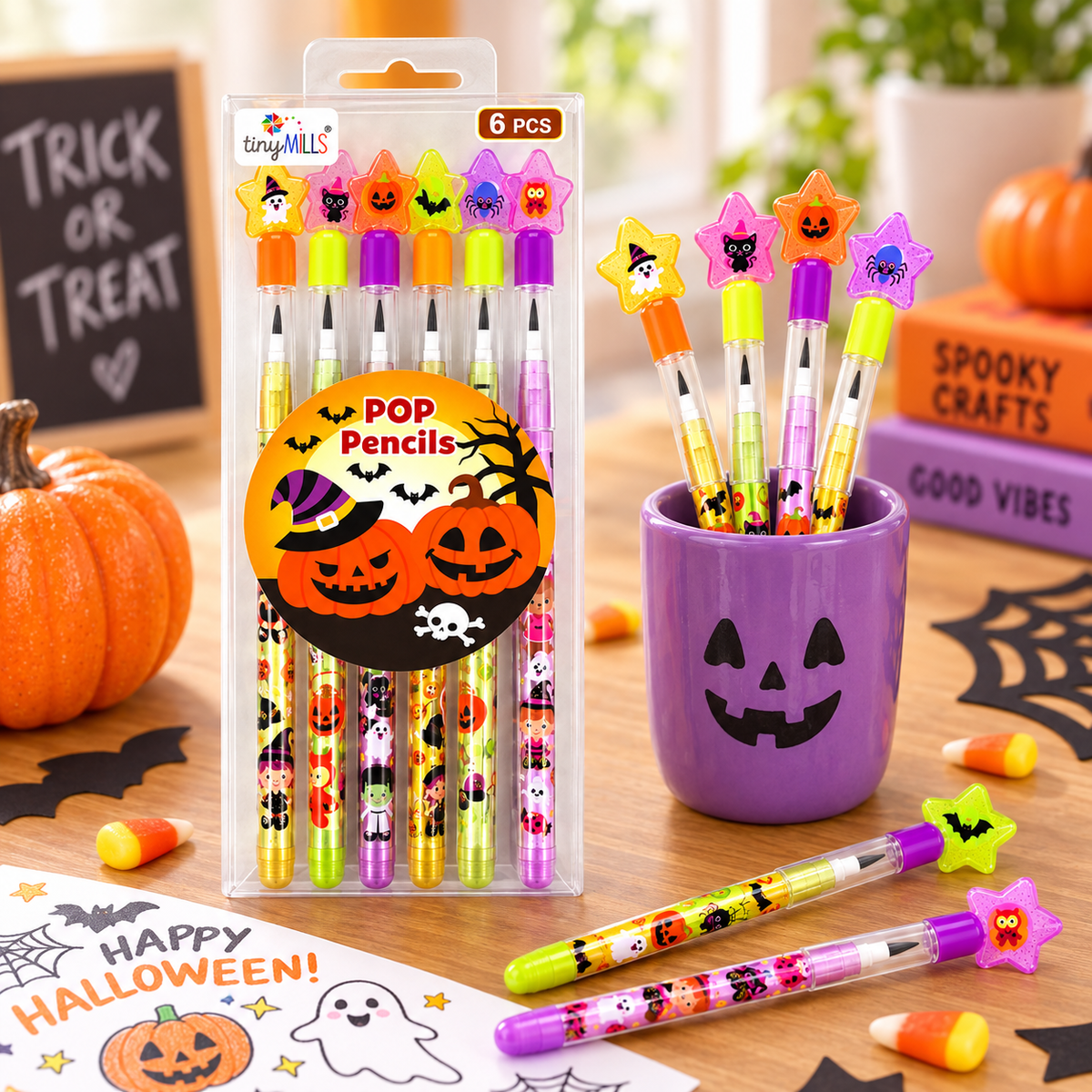 Halloween Stackable Point Pencils - Set Of 6