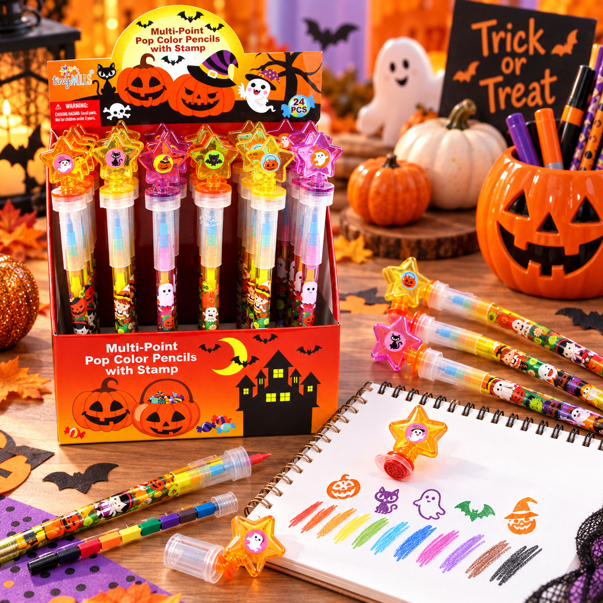 Halloween Stackable Crayon With Stamper Topper