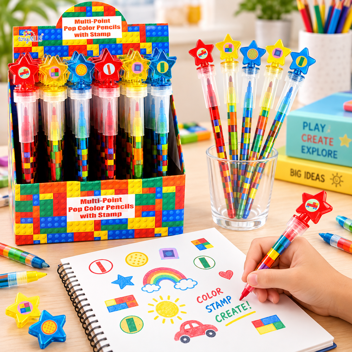 Brick Stackable Crayon With Stamper Topper