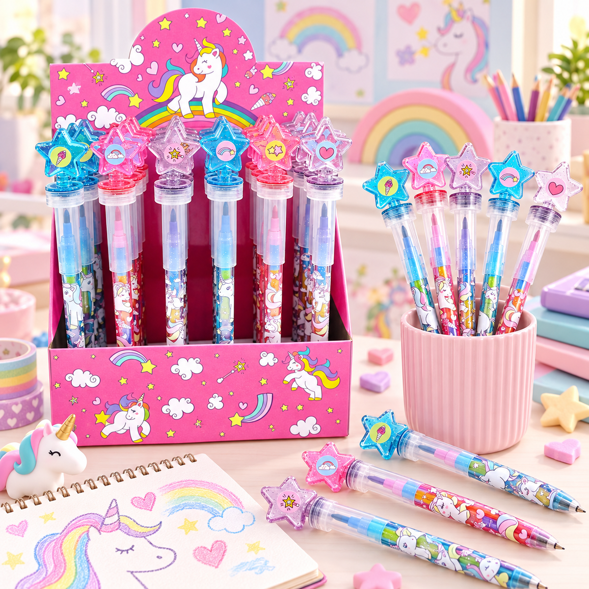 Unicorn Stackable Crayon With Stamper Topper