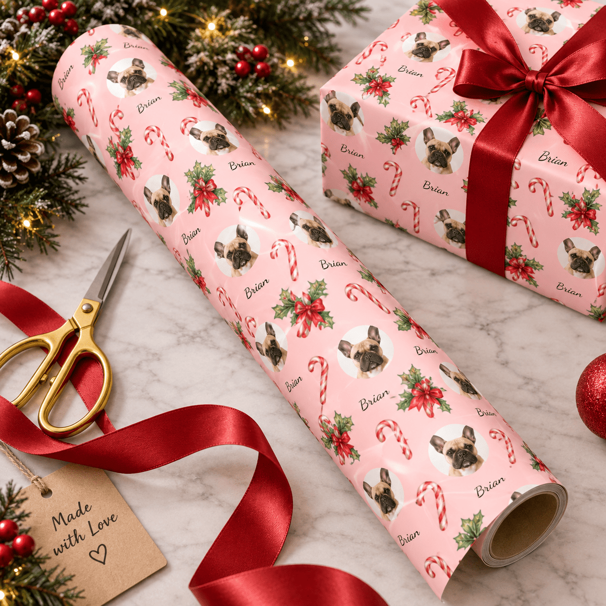 Personalized The Joyful Cane Wrapping Paper | Custom Gift Wrap