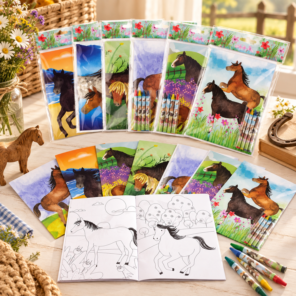 Horses Coloring Books With Crayons Party Favors - Set Of 6 Or 12