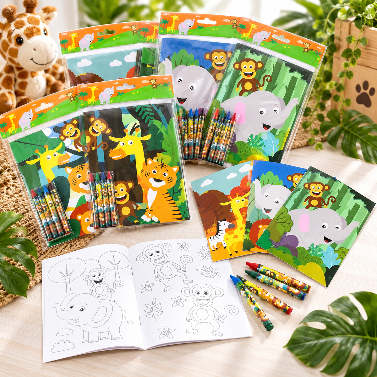 Zoo Jungle Safari Animals Coloring Books With Crayons Party Favors - Set Of 6 Or 12