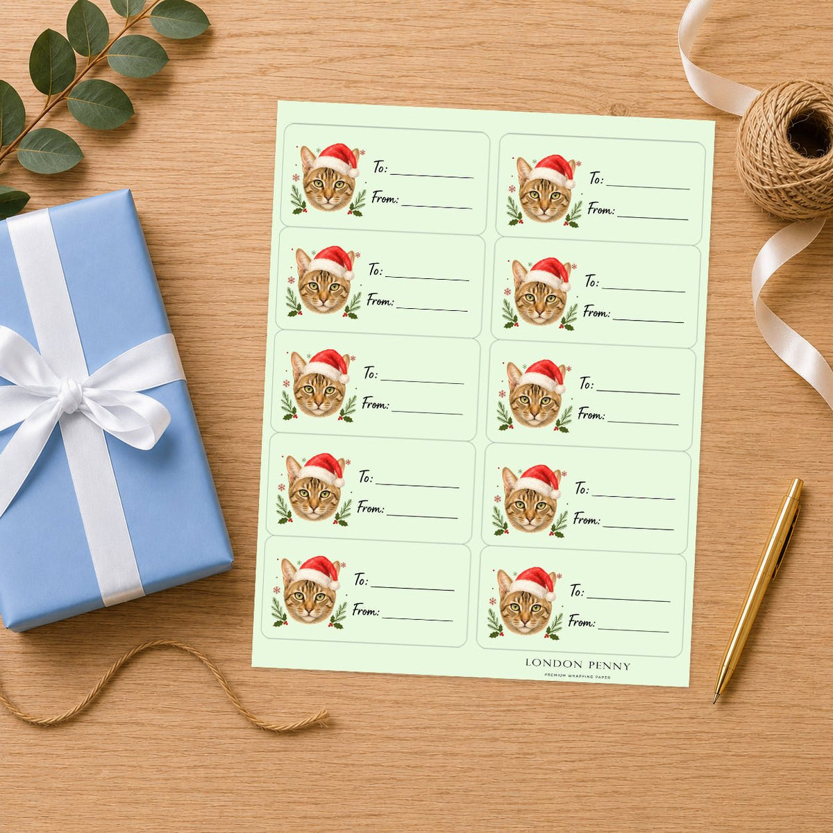 Chausie Santa Paws Gift Tag Sticker Sheet