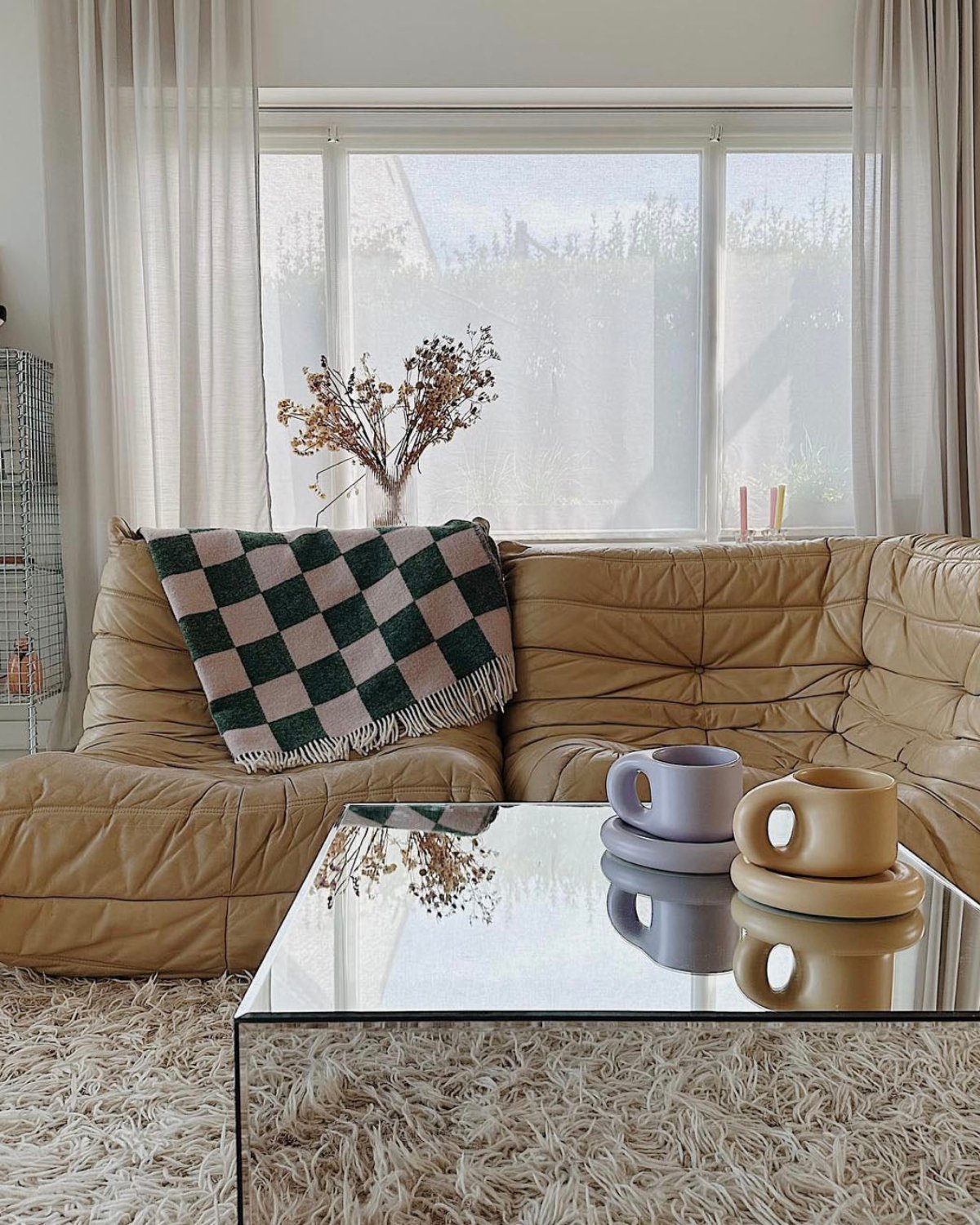 Maison Deux Blanket Checkerboard Green / Pink 4.25 X 6.5 Ft