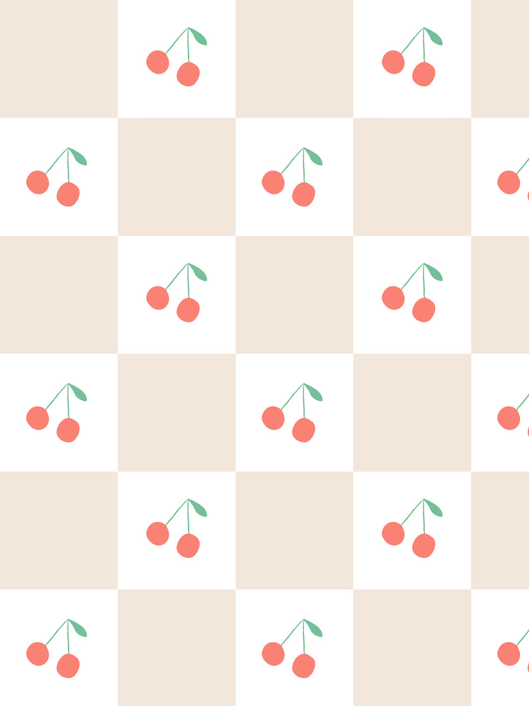 'cherry Check' Wallpaper By Meri Meri - Beige