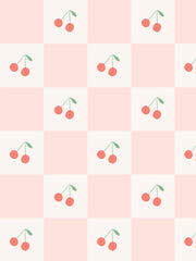 'cherry Check' Wallpaper By Meri Meri - Cream Pink