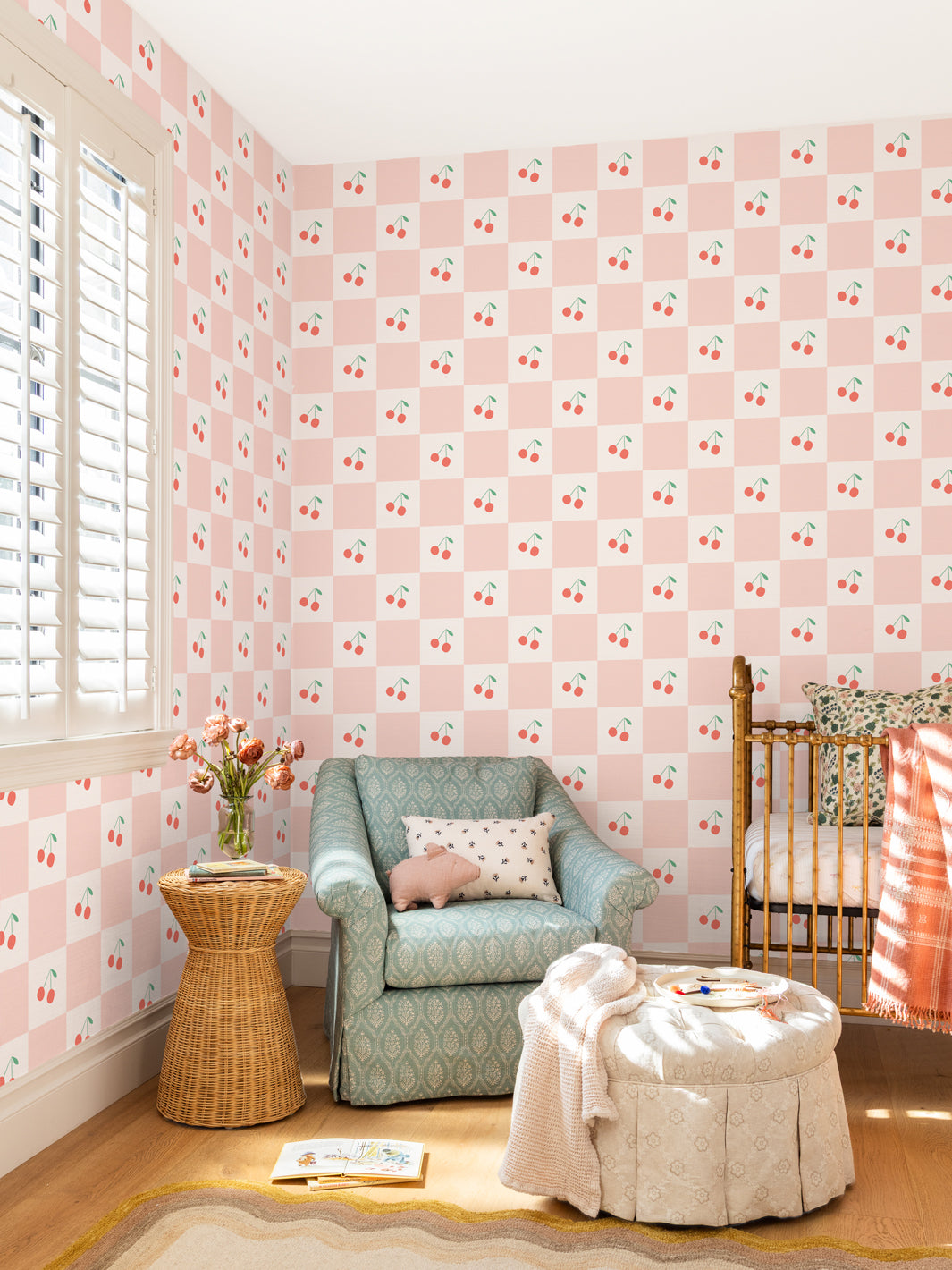 'cherry Check' Wallpaper By Meri Meri - Pink