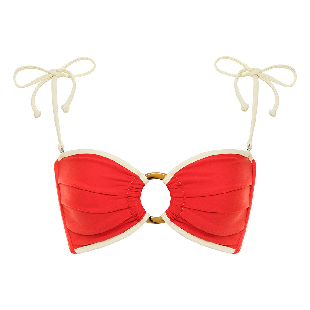 Cherry Cream Binded Tori Ties Bandeau Bikini Top