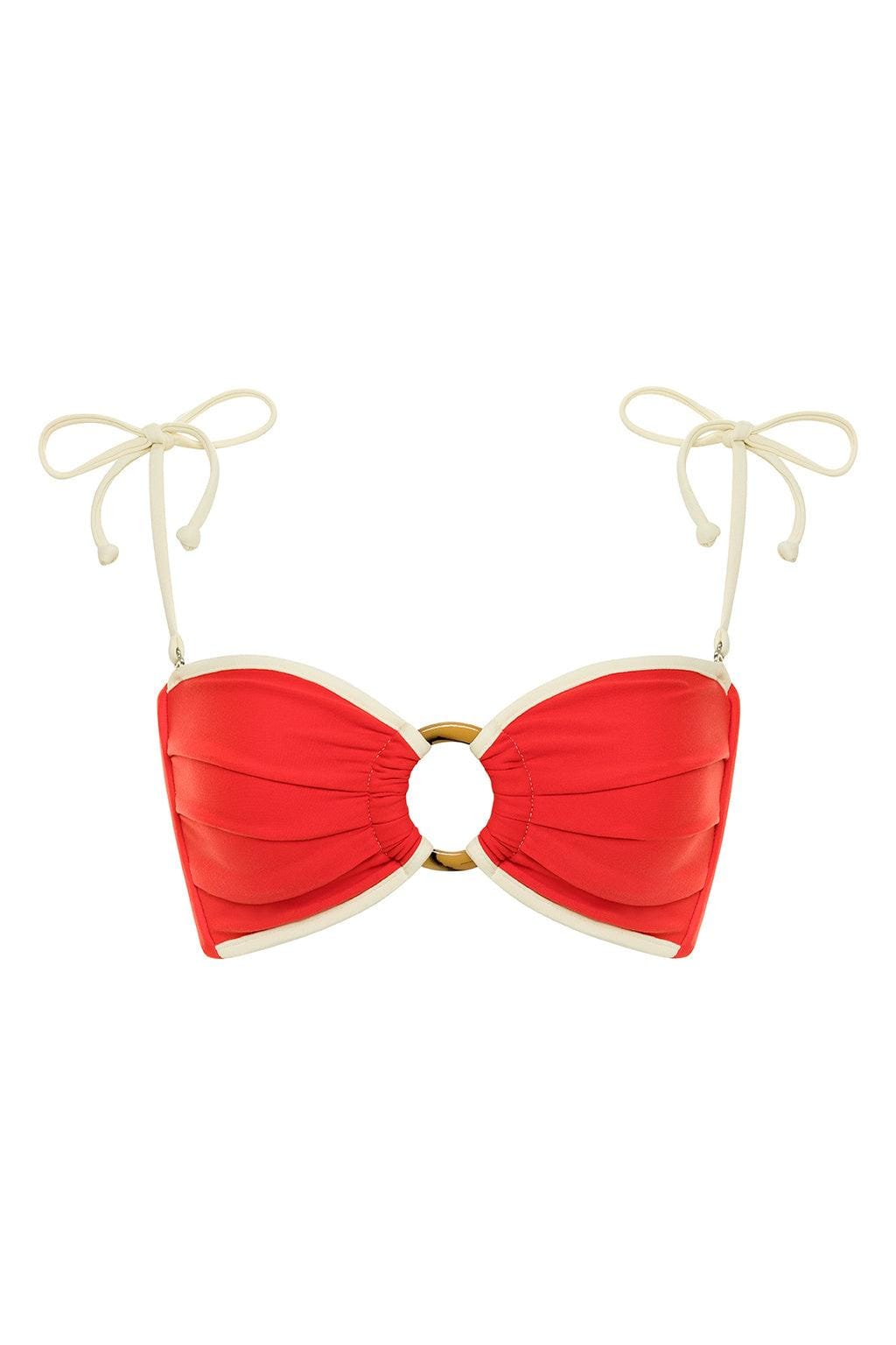 Cherry Cream Binded Tori Ties Bandeau Bikini Top