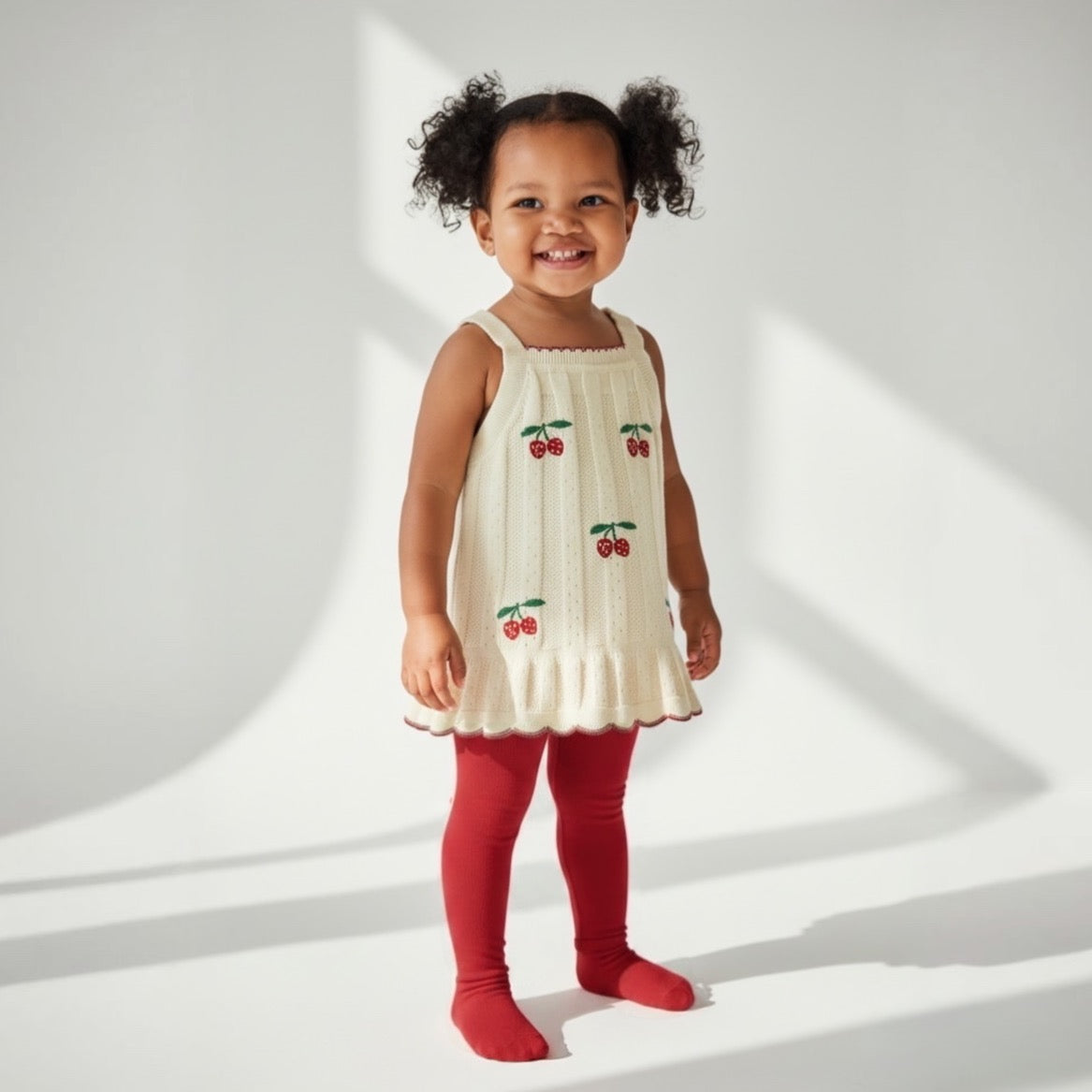 Scalloped Cherry Knit Cotton Dress