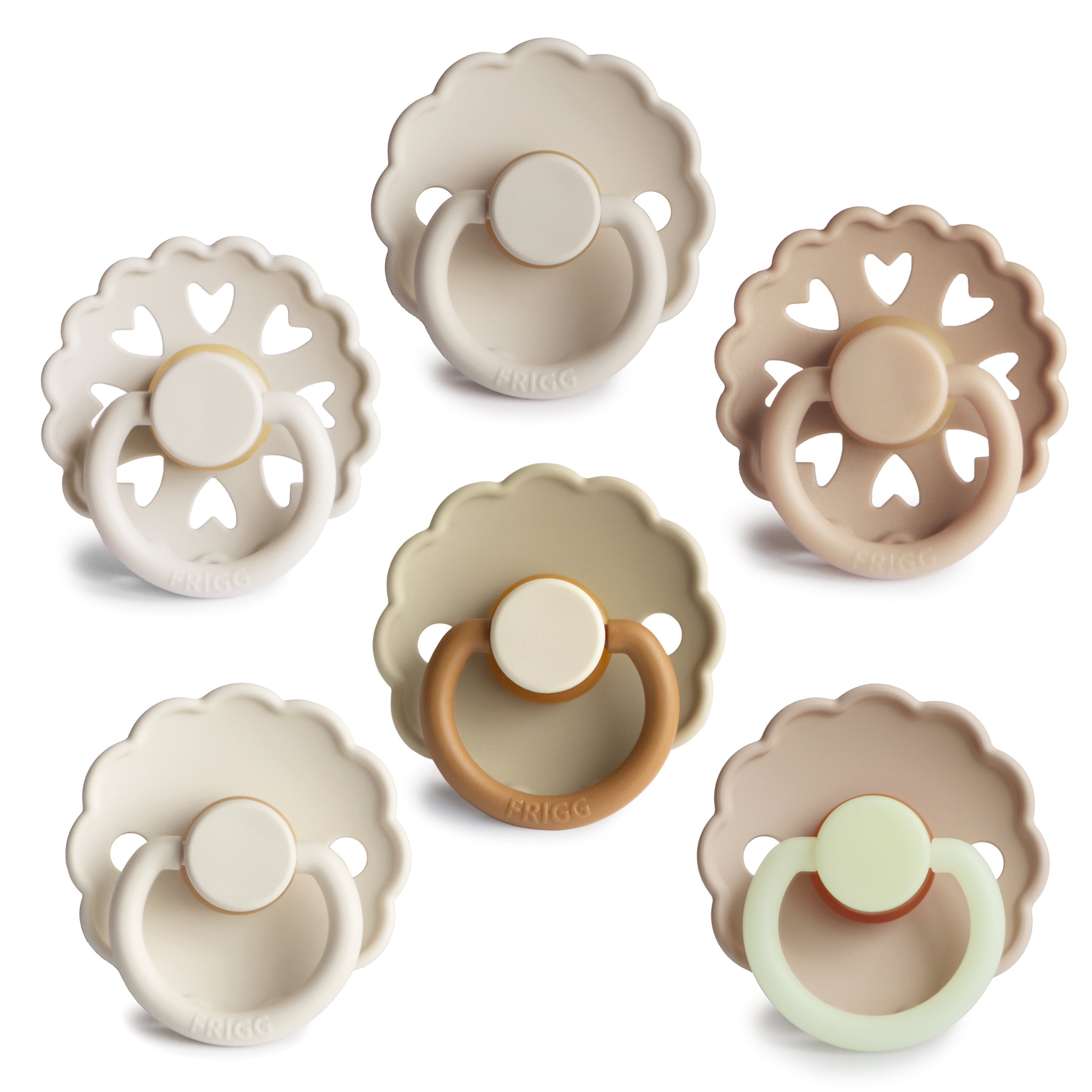 Frigg Natural Rubber Cinnamon Charm Pacifier 6-pack