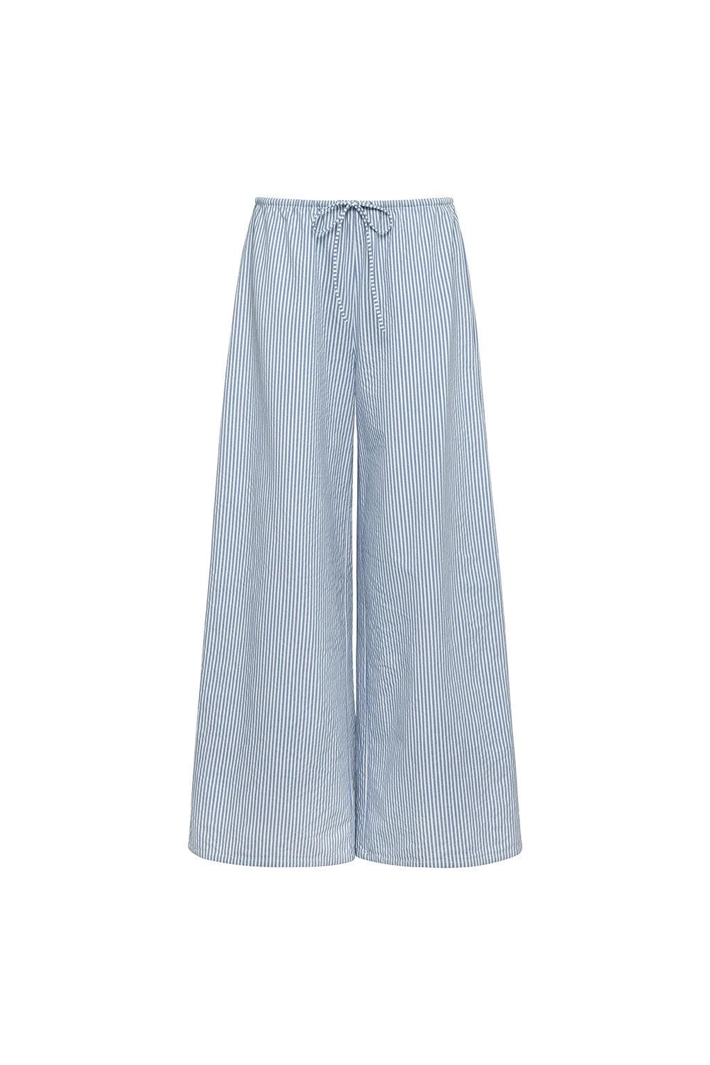 Classic Blue Stripe Drawstring Wide-leg Pant