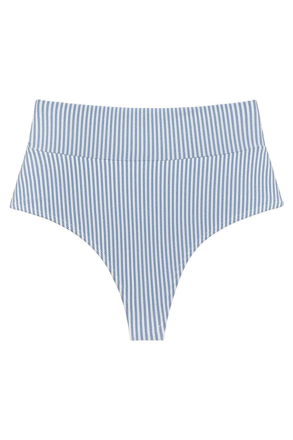 Classic Blue Stripe Full Coverage High Rise Bikini Bottom