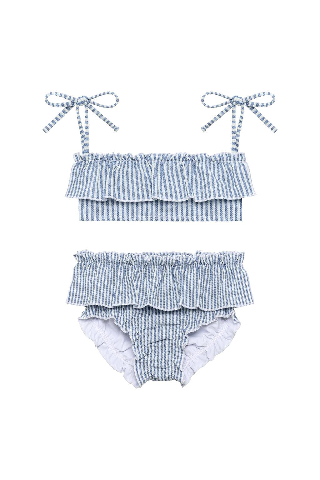 Classic Blue Stripe Mini Ruffle Top X Cabana Bikini Set