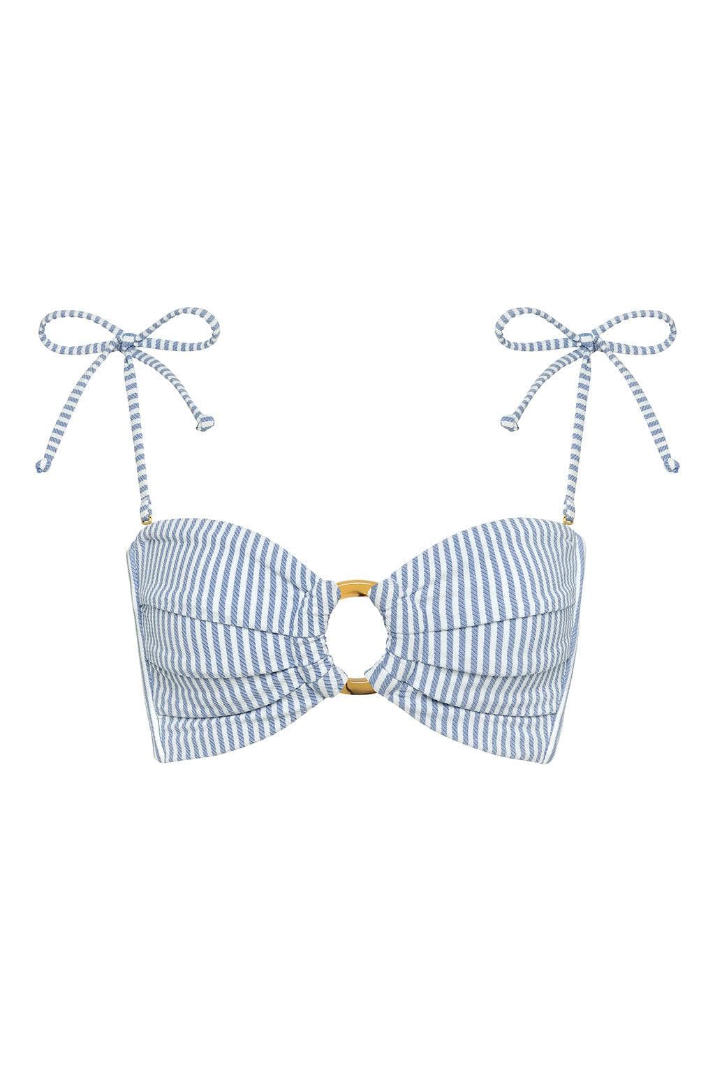 Classic Blue Stripe Tori Ties Bandeau Bikini Top