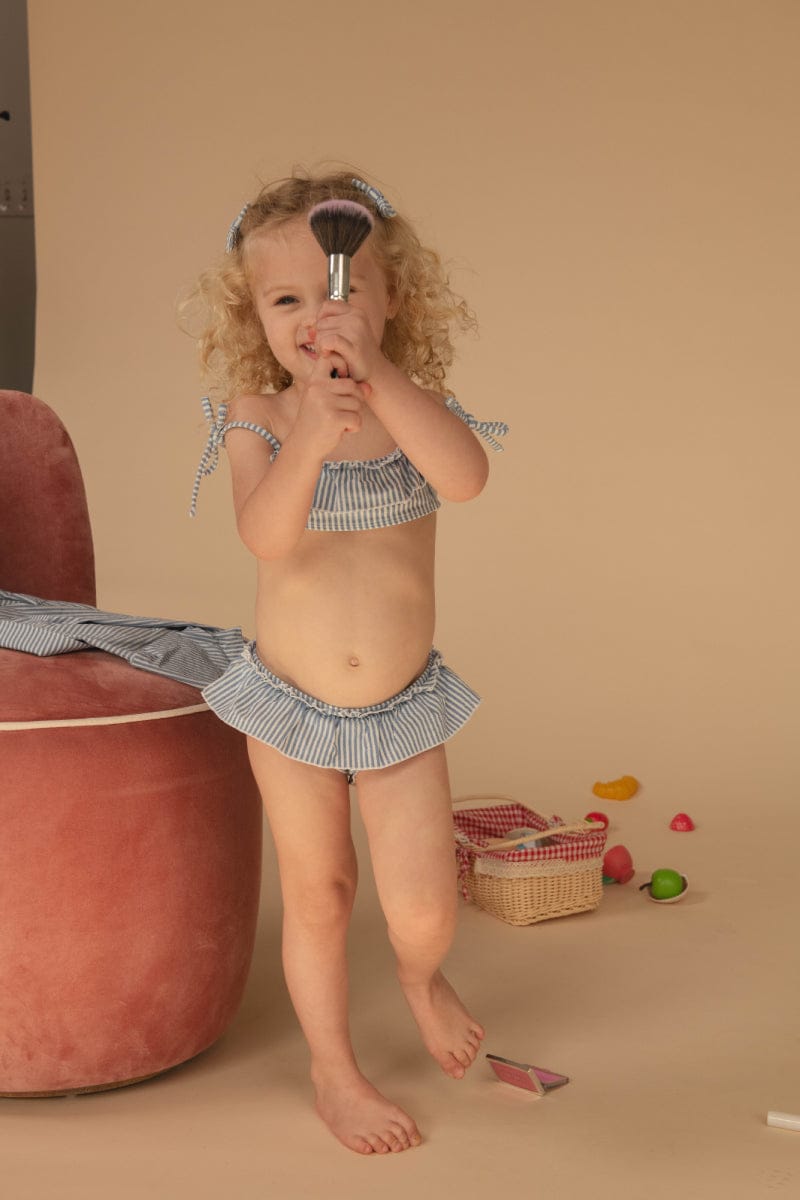 Classic Blue Stripe Mini Ruffle Top X Cabana Bikini Set