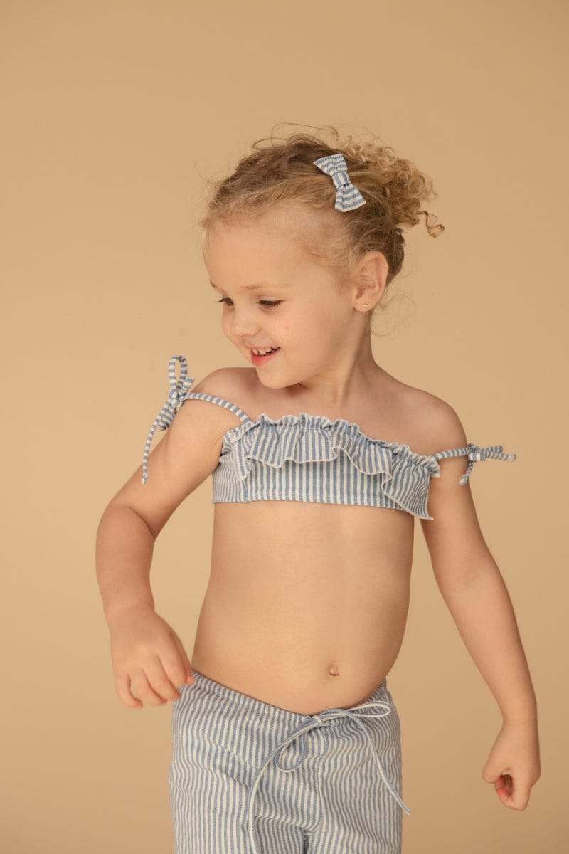 Classic Blue Stripe Mini Ruffle Top X Cabana Bikini Set