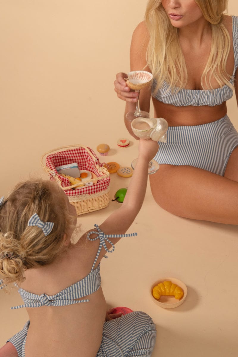 Classic Blue Stripe Mini Ruffle Top X Cabana Bikini Set