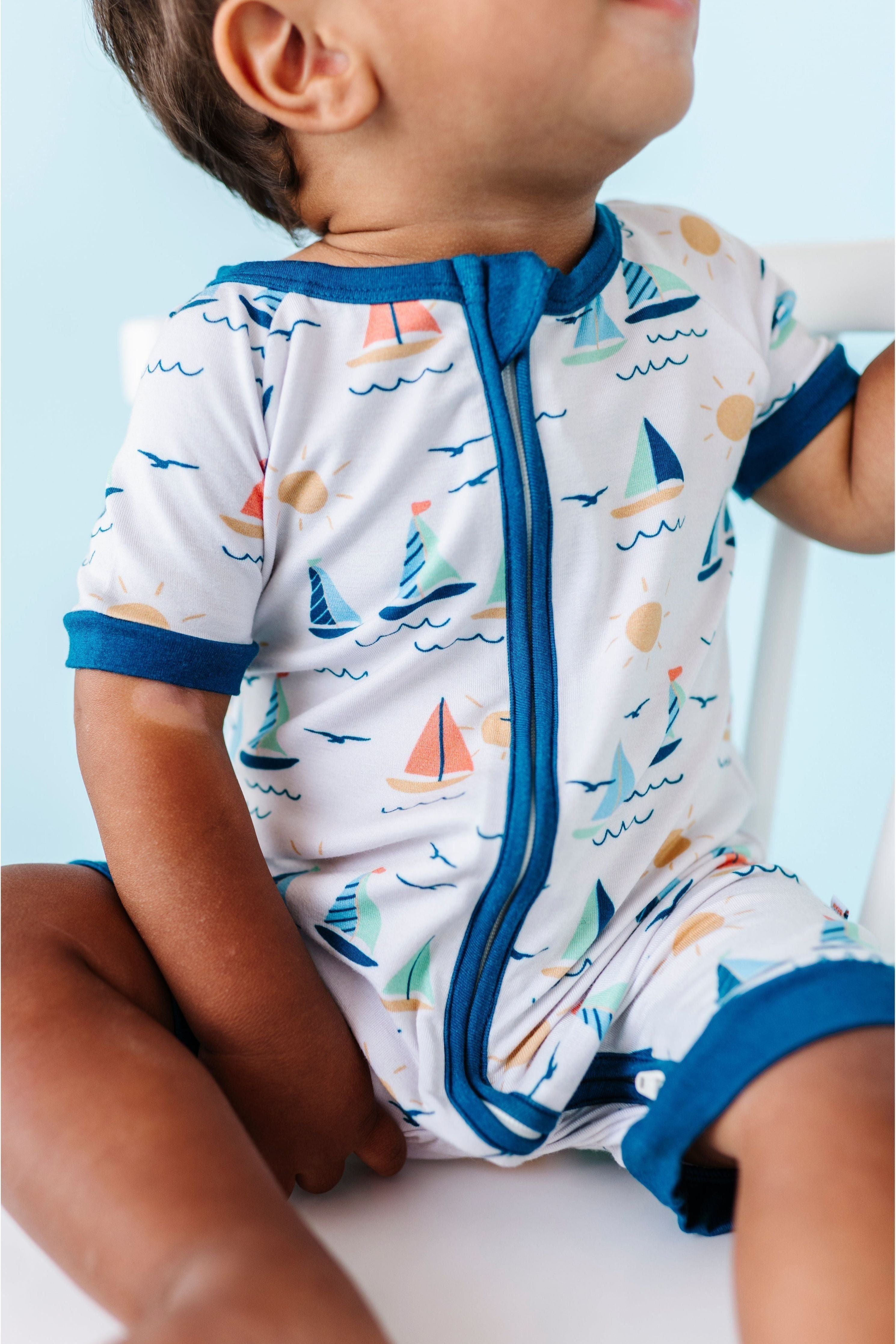 Bamboo Shortie Zip Romper - Kai