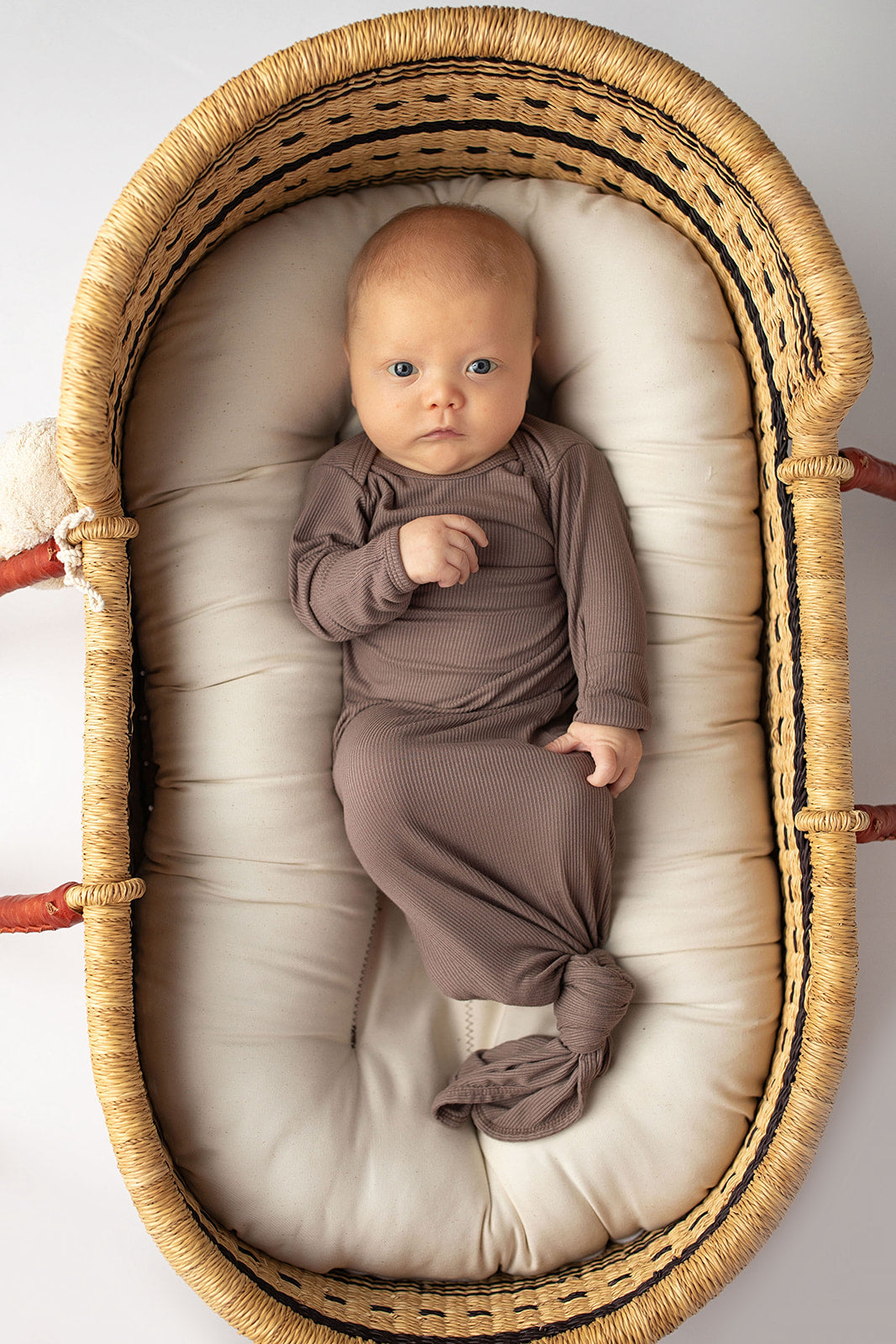 Cocoa Brown Ribbed Knotted Newborn Baby Gown
