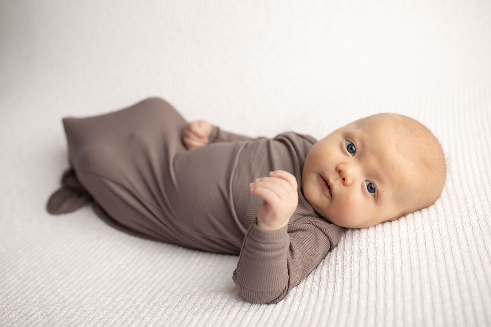 Cocoa Brown Ribbed Knotted Newborn Baby Gown