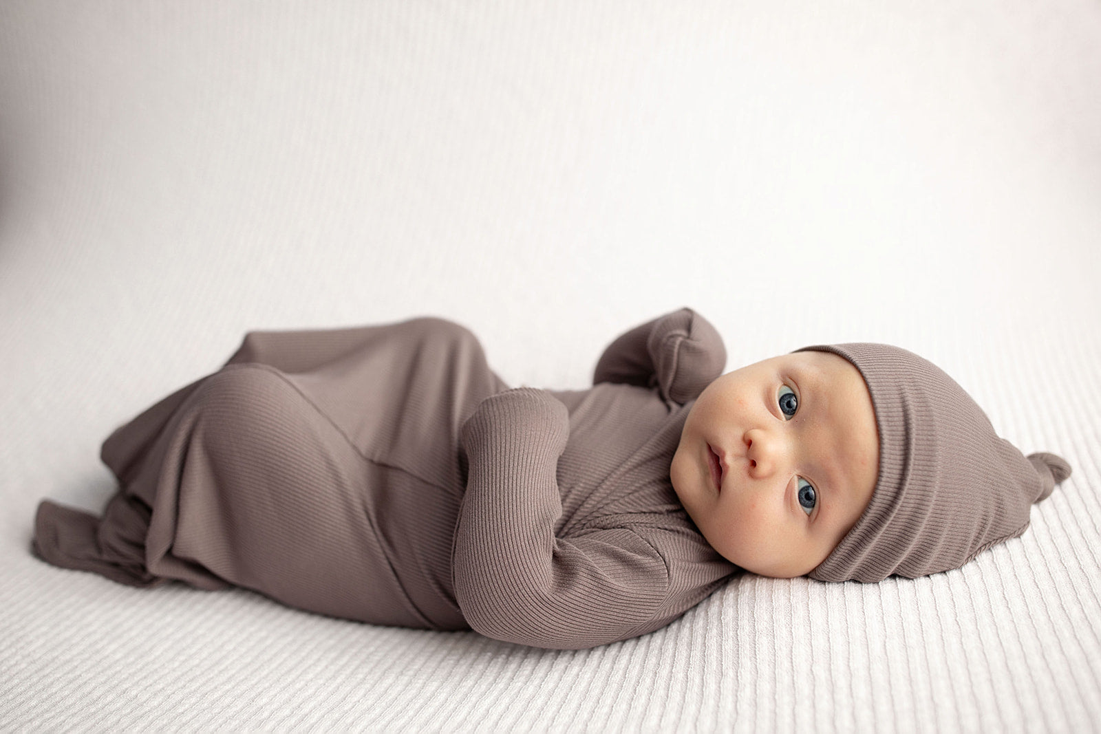 Cocoa Brown Ribbed Knotted Newborn Baby Gown