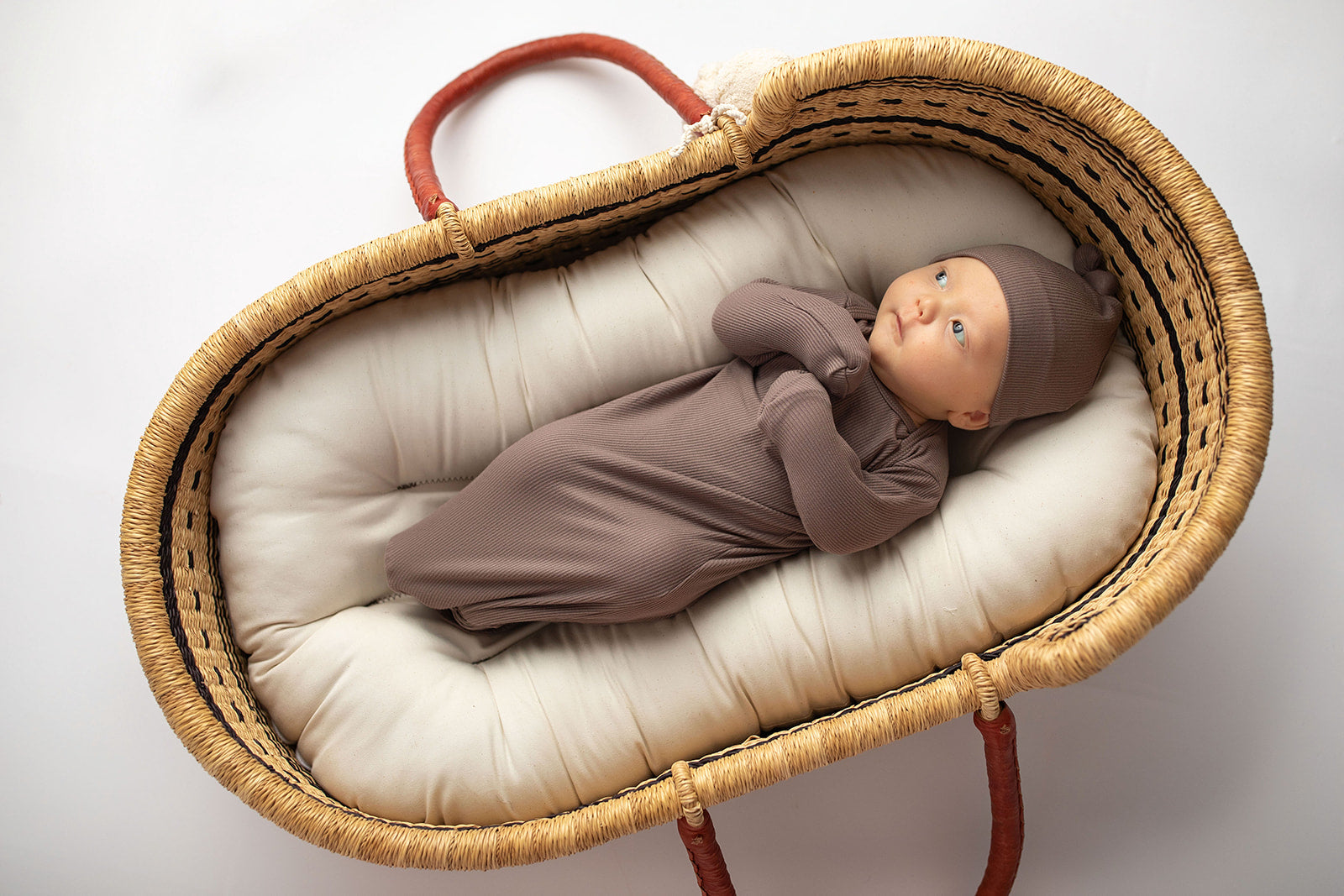 Cocoa Brown Ribbed Knotted Newborn Baby Gown