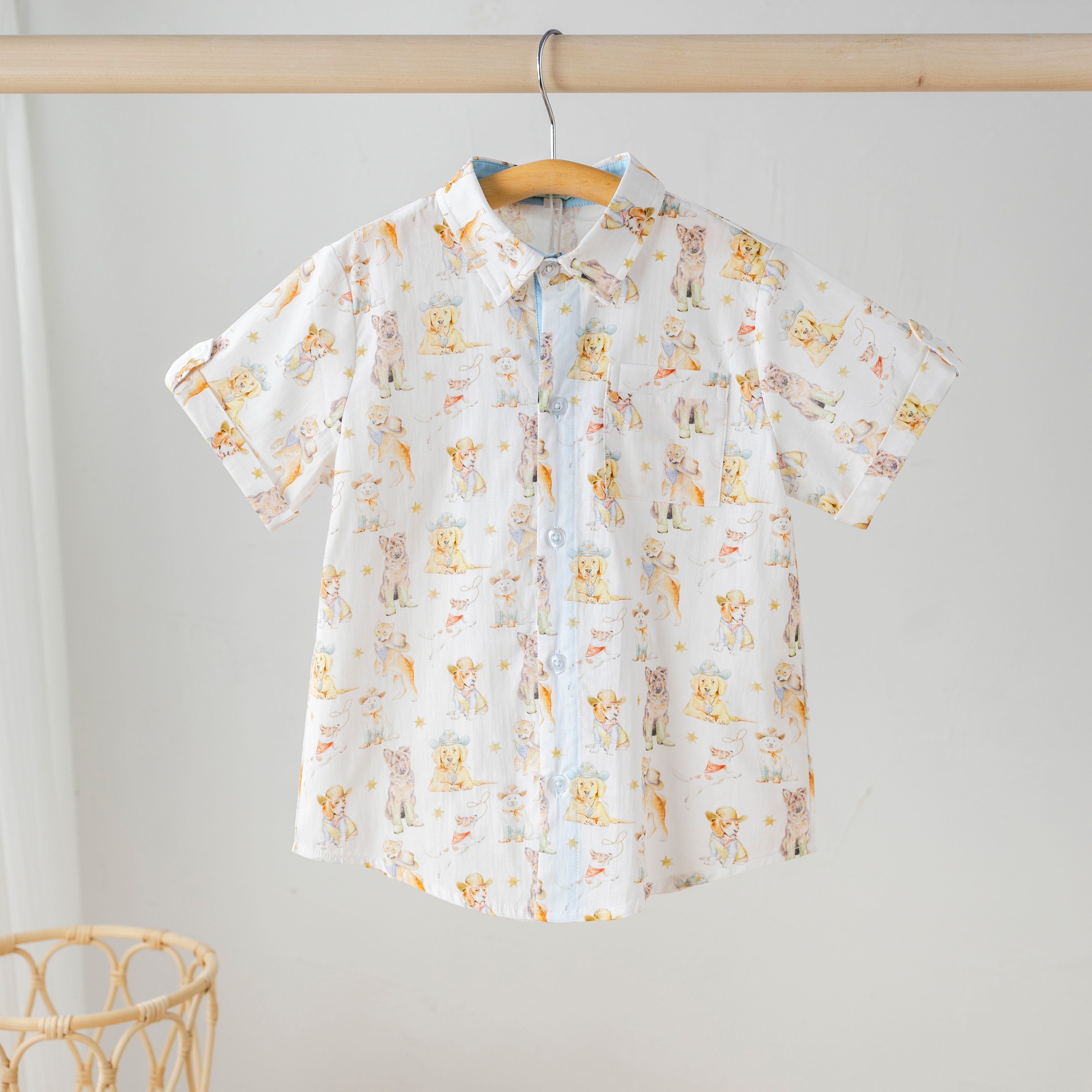 Cowboy Pups Short Sleeve Collared Shirt