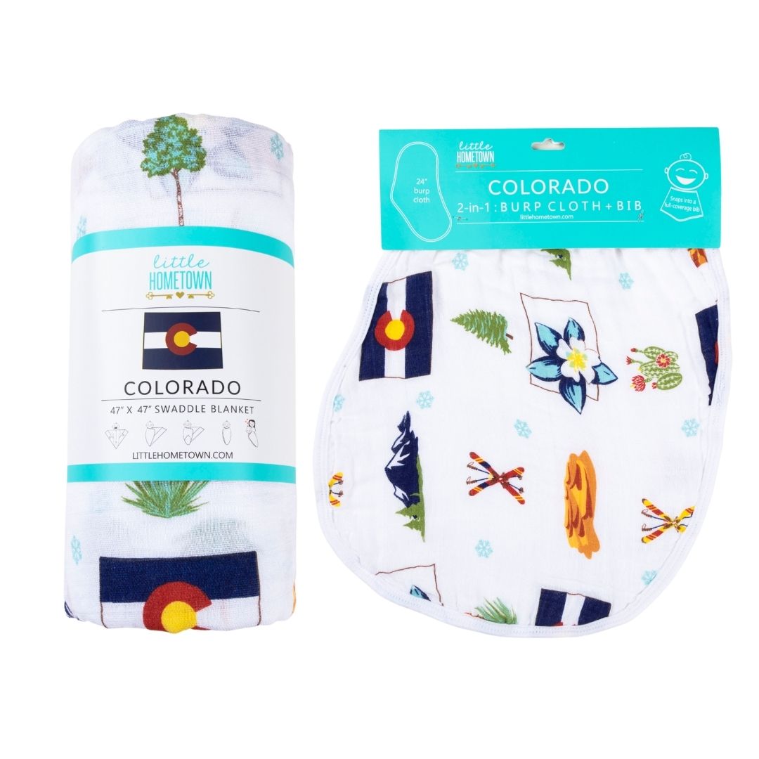 Gift Set: Colorado Baby Muslin Swaddle Blanket And Burp Cloth/bib Combo