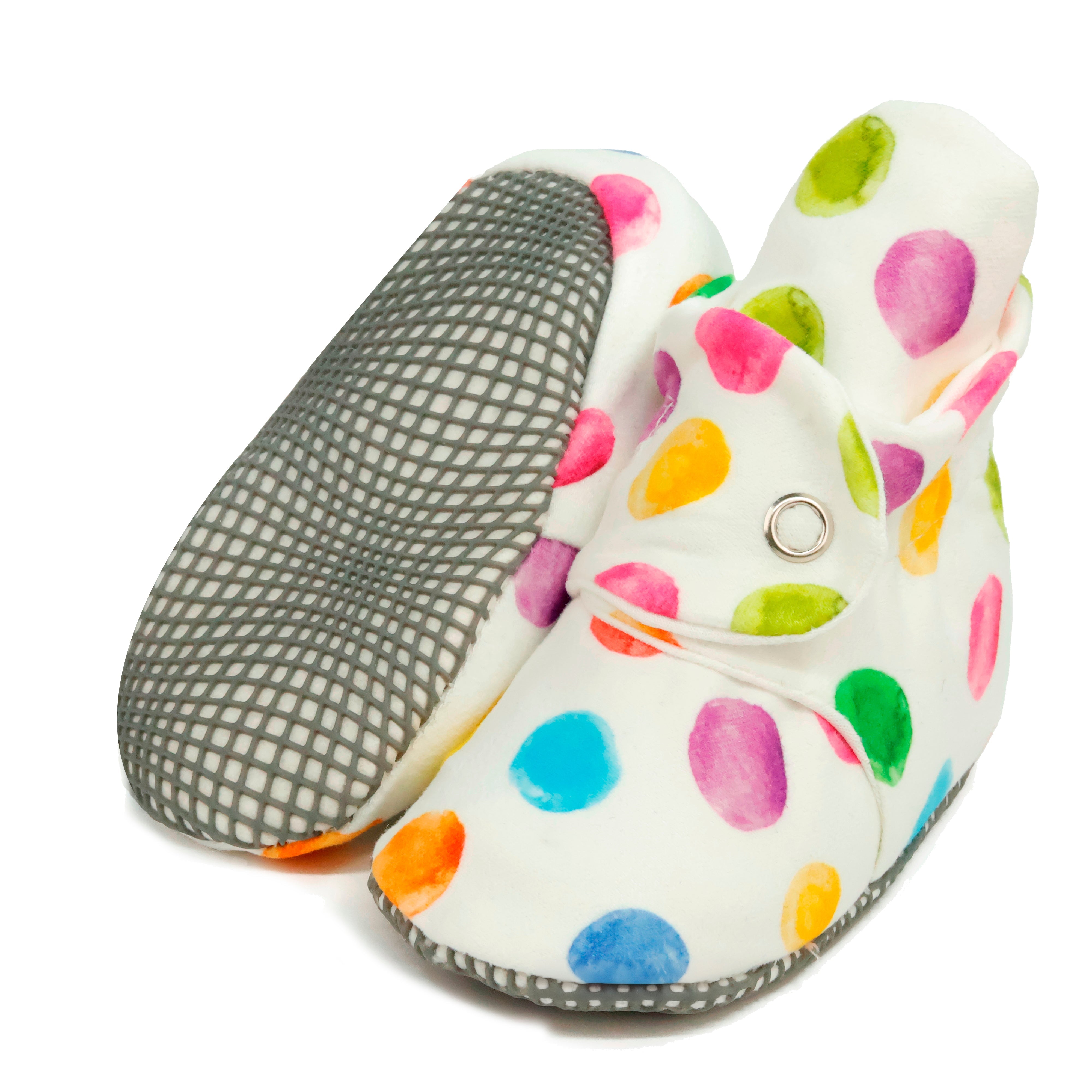 Organic Cotton Baby Booties, Non-slip Sole, Cotton Newborn Booties Home Nursery Shoes, Colorful Dots