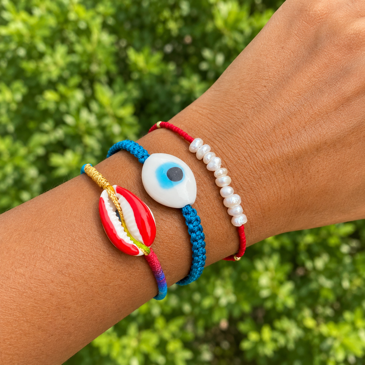 Oval White Ceramic Evil Eye Bracelet