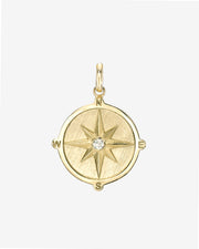14k Gold Diamond Compass Medallion Pendant