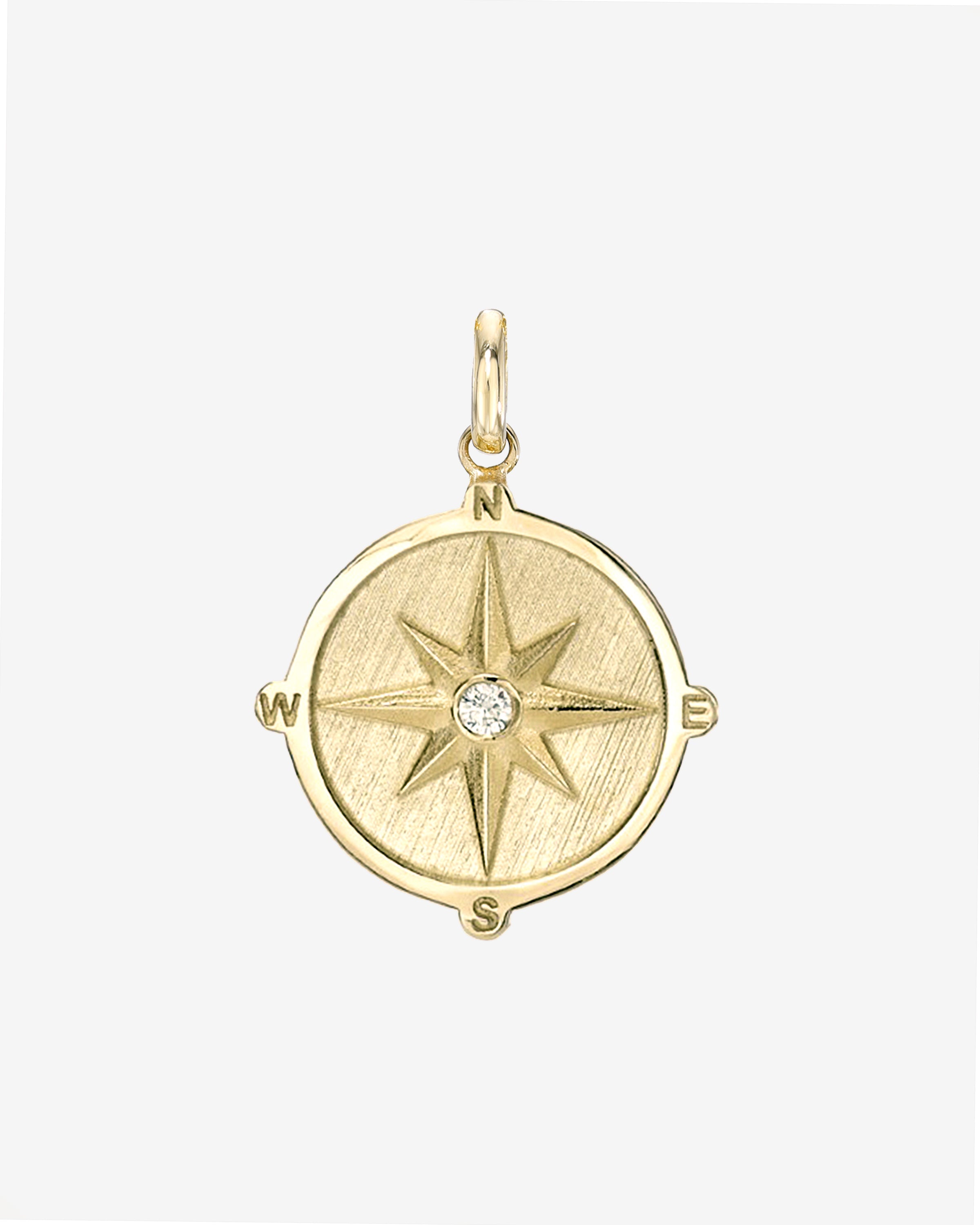 14k Gold Diamond Compass Medallion Pendant