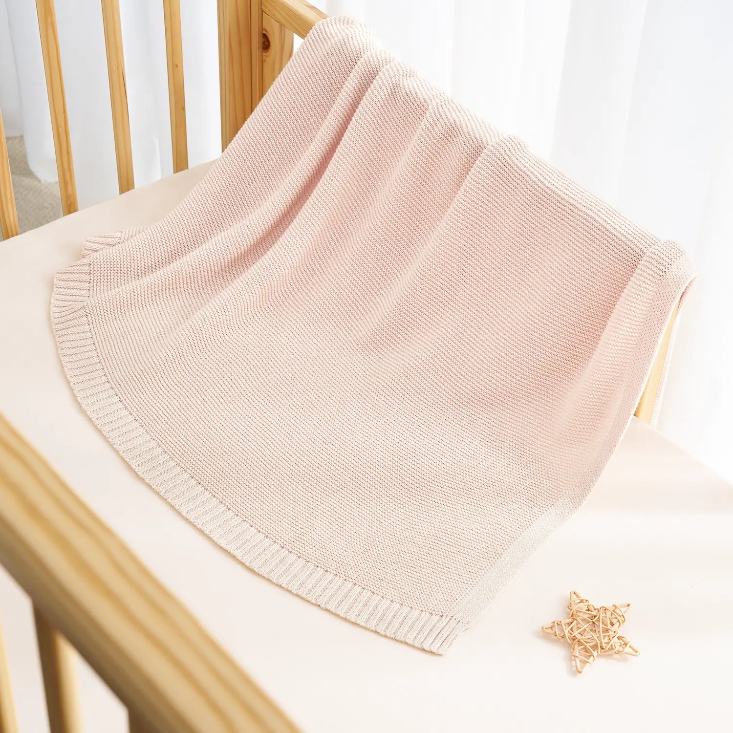 Classic Knit Cotton Baby Blanket In Beige