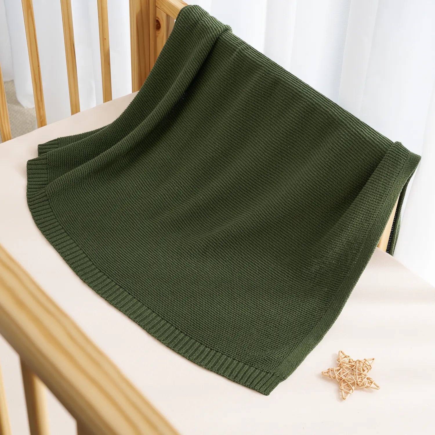 Classic Knit Cotton Baby Blanket In Forest Green